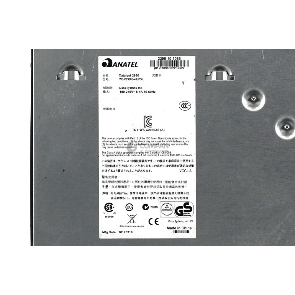 WS-C2960S-48LPS-L CISCO CATALYST 2960-S 48-PORT 1GB ETHERNET 4-PORT 1GB SFP 370W POE SWITCH WS-C2960S-48LPS-L CISCO 2960S